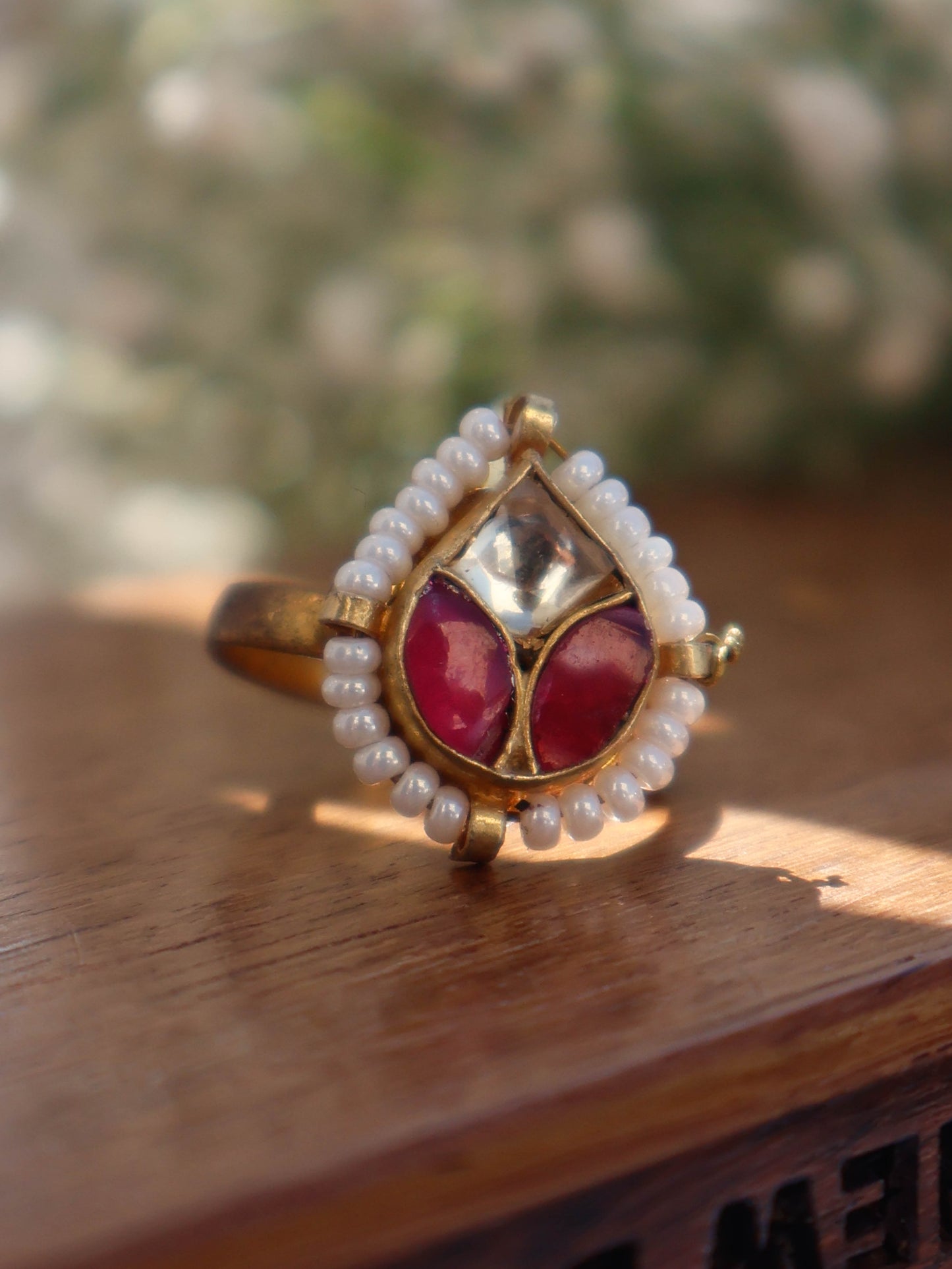 Juman Red Kundan Ring