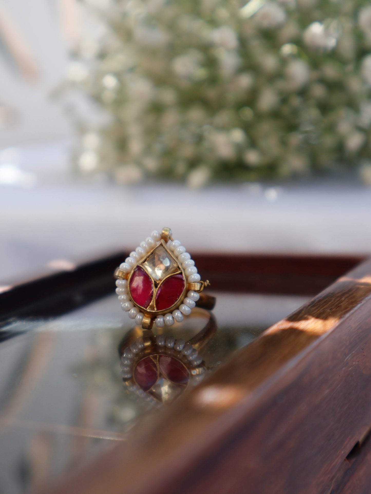 Juman Red Kundan Ring