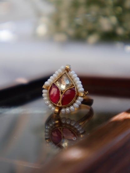 Juman Red Kundan Ring