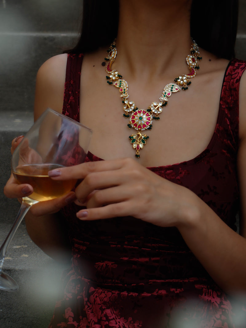 Pisces Red-Green Kundan Necklace