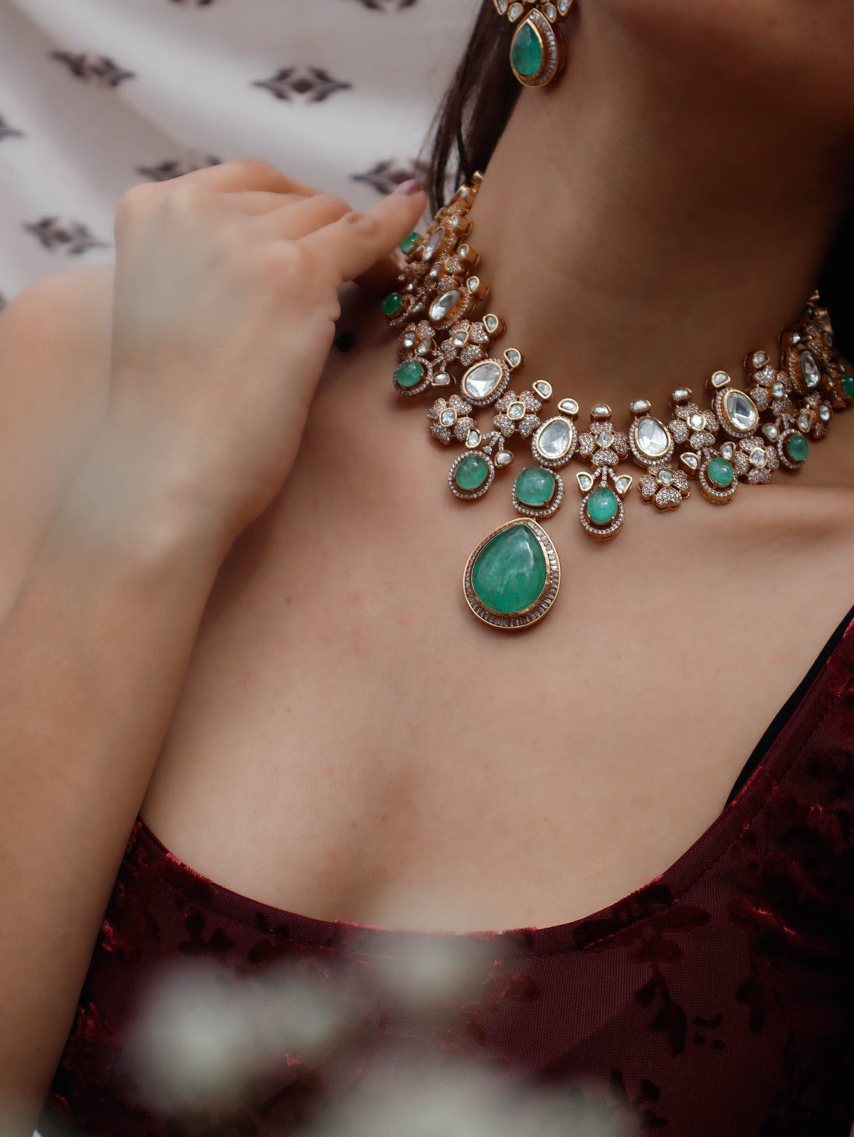 Abigail Mint-Green Polki Necklace Set