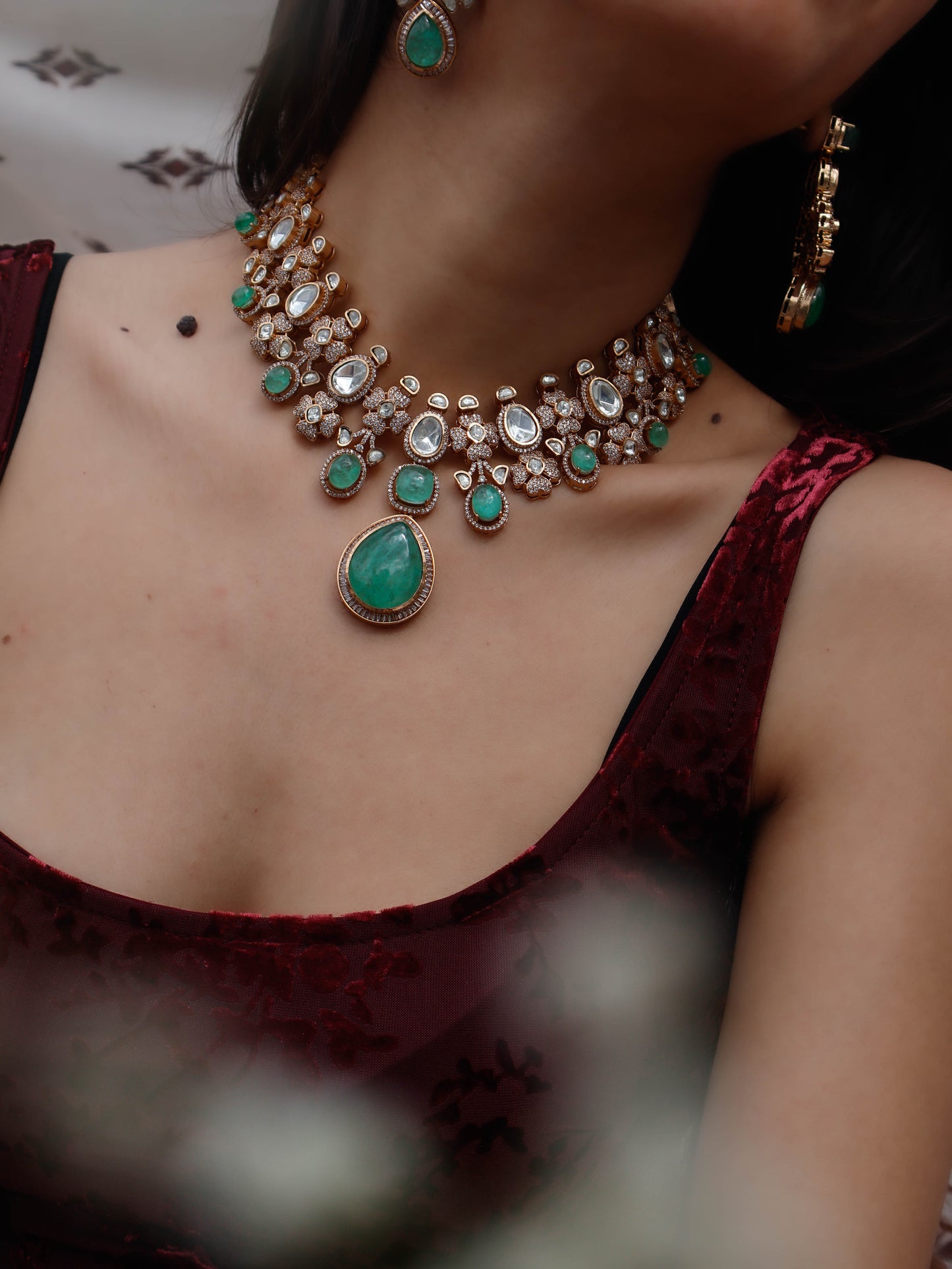 Abigail Mint-Green Polki Necklace Set
