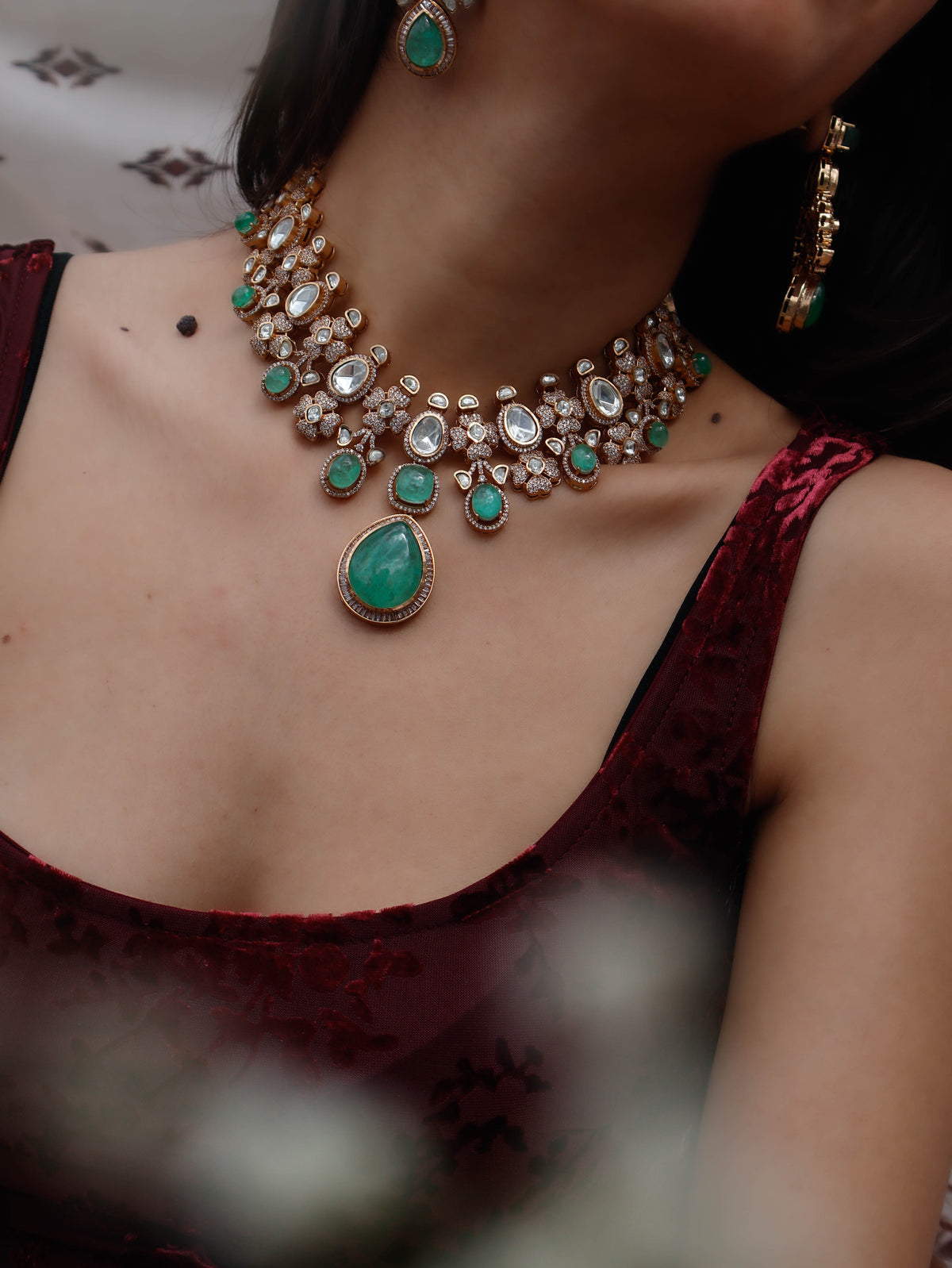 Abigail Mint-Green Polki Necklace Set