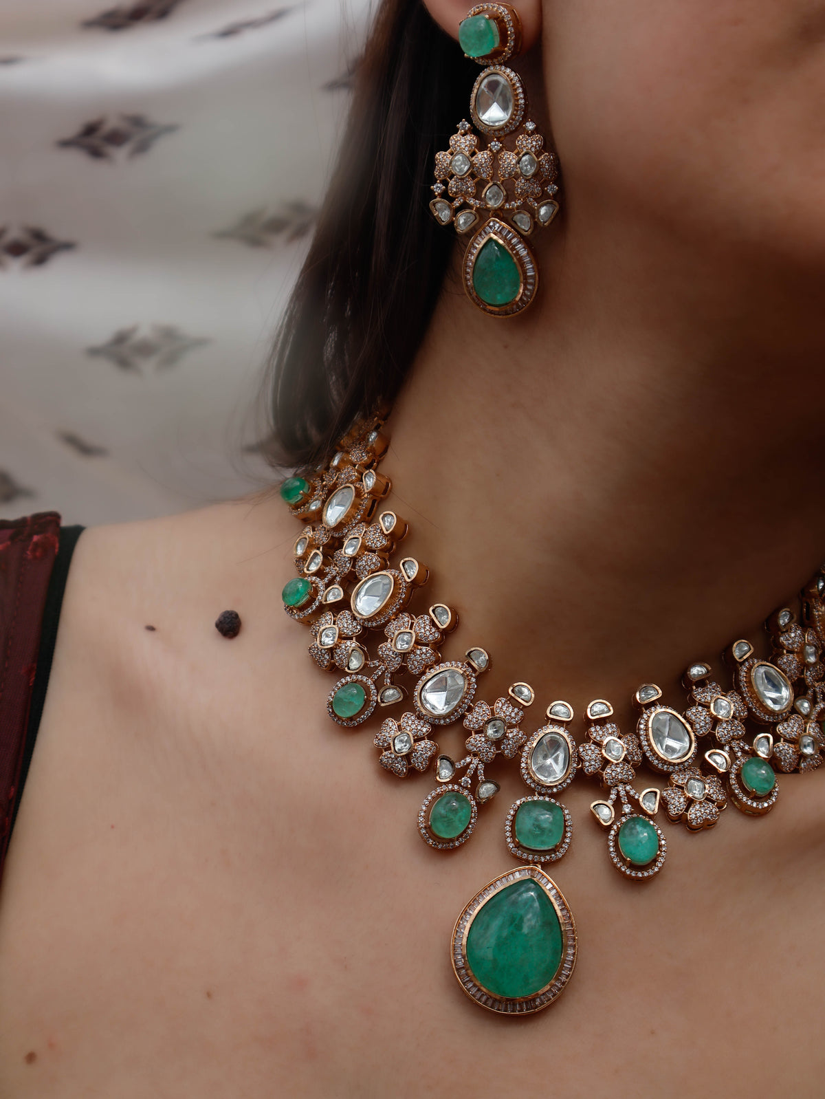 Abigail Mint-Green Polki Necklace Set