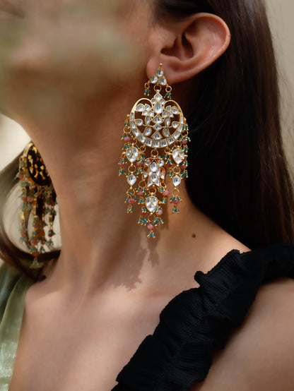 Arishfa Pink-Turquoise Kundan Earrings