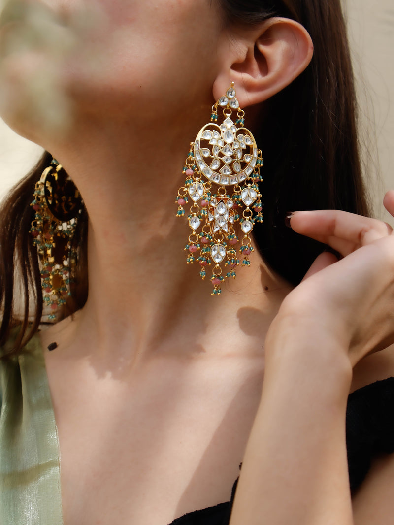 Arishfa Pink-Turquoise Kundan Earrings