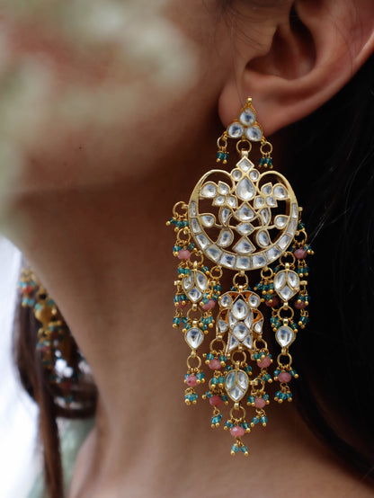 Arishfa Pink-Turquoise Kundan Earrings