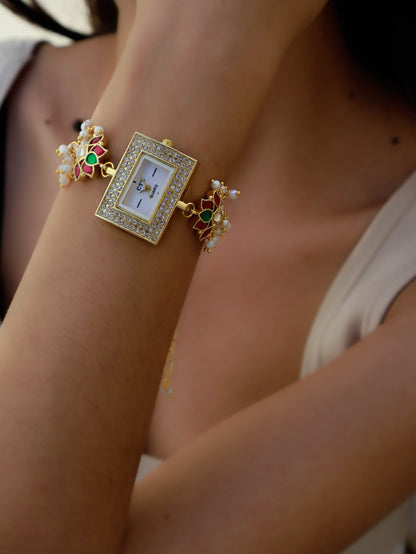 Mayflower Red Kundan Wrist Watch