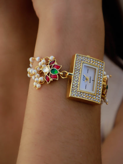 Mayflower Red Kundan Wrist Watch