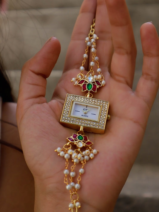 Mayflower Red Kundan Wrist Watch