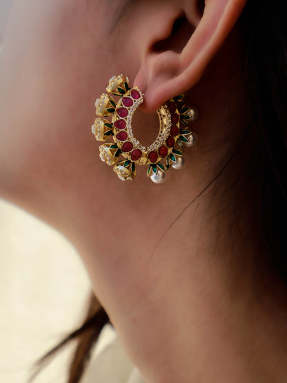 Mohana Green-Pink Hoop Earrings