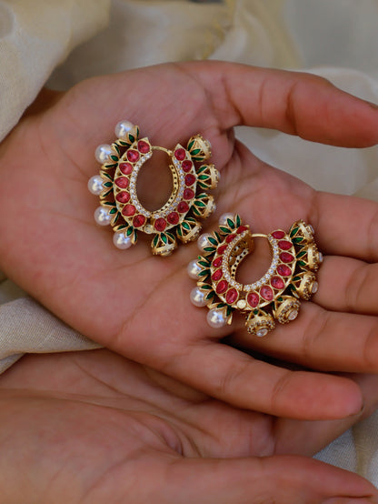 Mohana Green-Pink Hoop Earrings