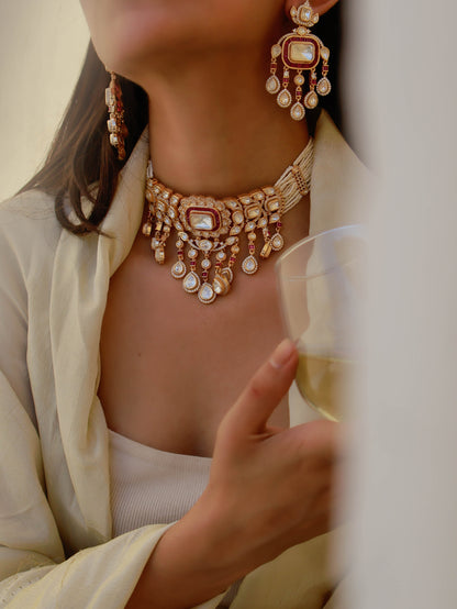 Seren Pink Polki Necklace Set