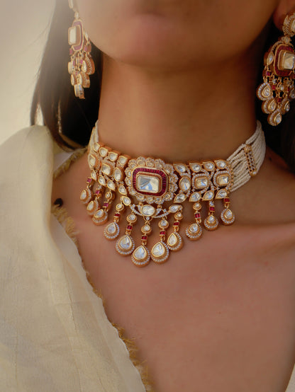 Seren Pink Polki Necklace Set