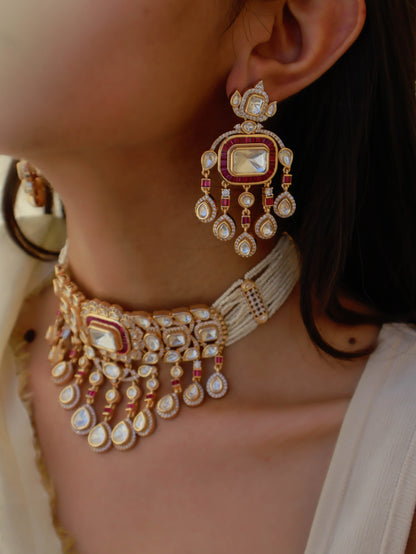 Seren Pink Polki Necklace Set