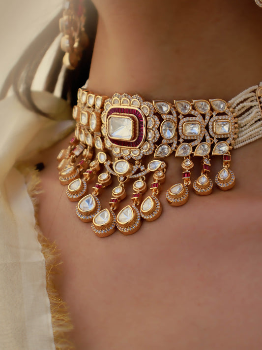 Seren Pink Polki Necklace Set