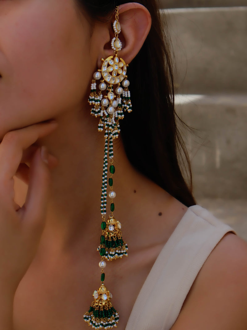 Emine Green Kundan Jhumki Earrings