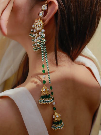 Emine Green Kundan Jhumki Earrings