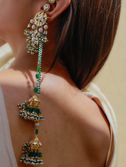 Emine Green Kundan Jhumki Earrings