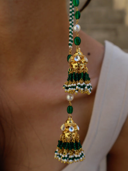 Emine Green Kundan Jhumki Earrings
