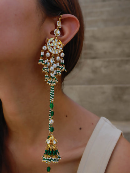 Emine Green Kundan Jhumki Earrings