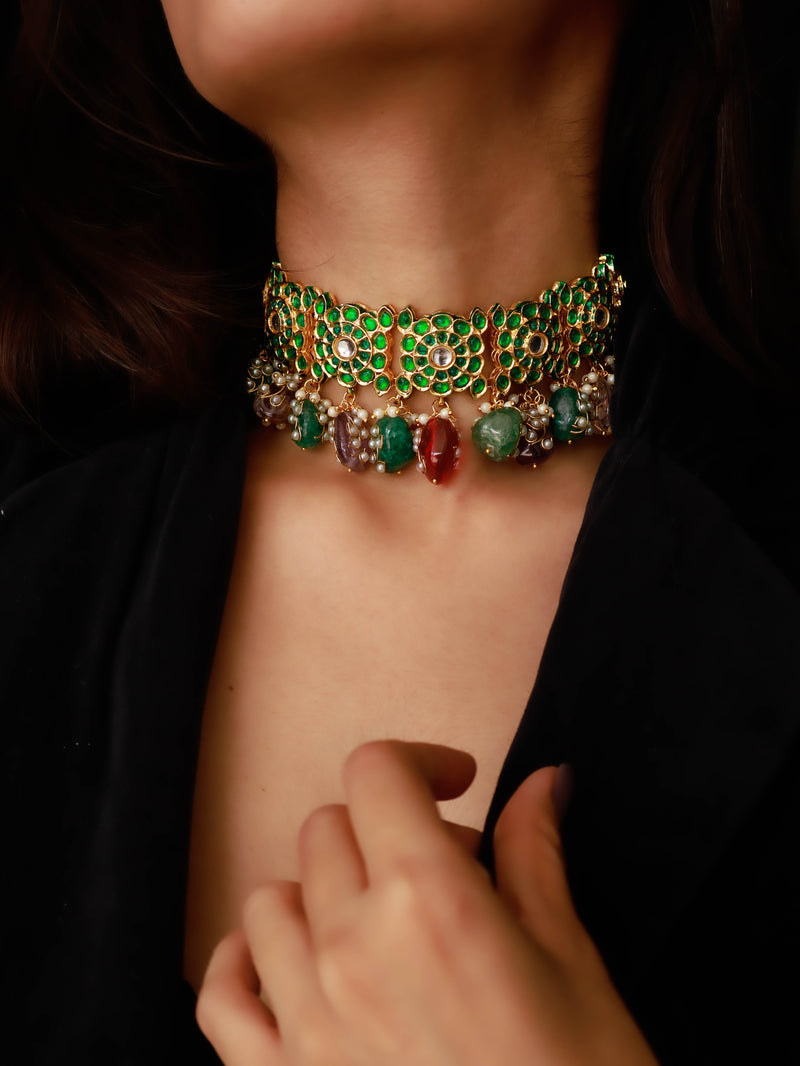 Nijaal Multicolored Kundan Choker Necklace