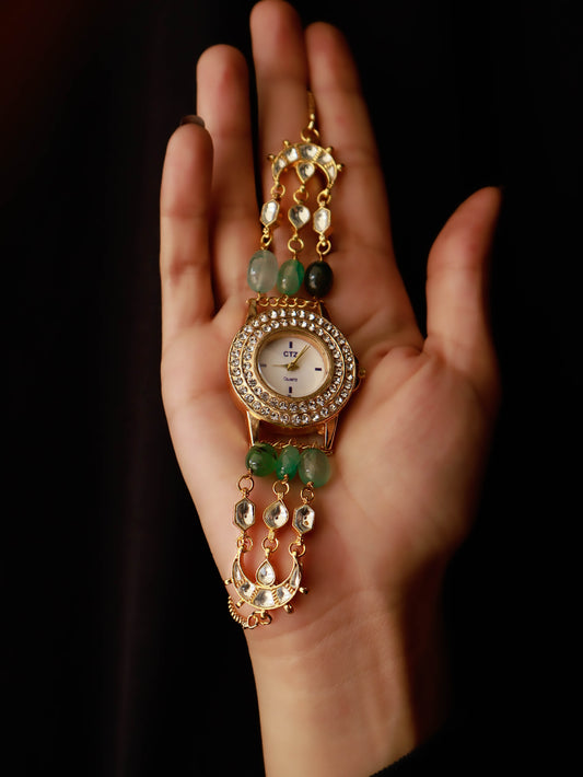 Asfi Mint-Green Kundan Wrist Watch