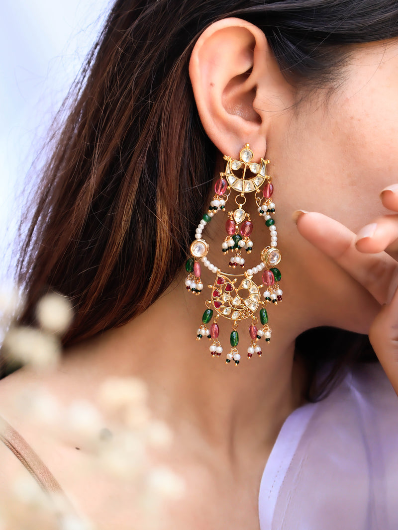 Josie Kundan Multicolored Chaandbaali Earrings