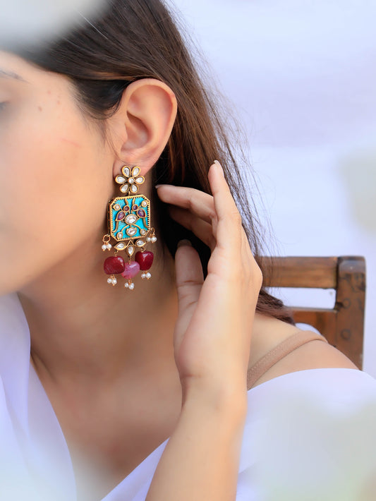 Nina Turquoise Meenakari Earrings