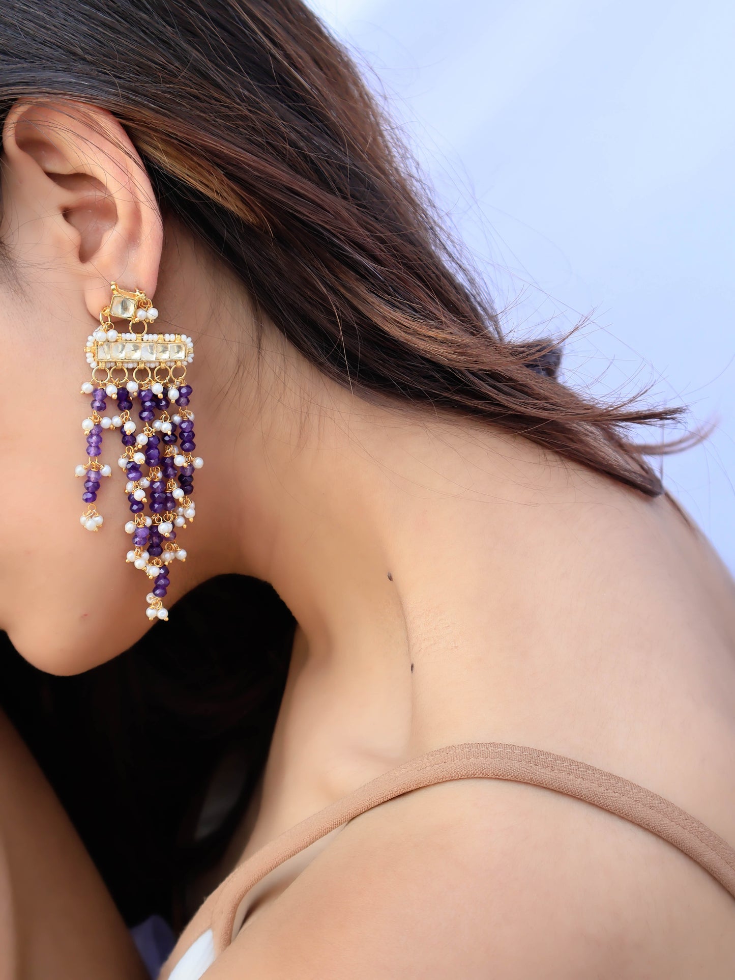 Ella Purple Kundan Earrings