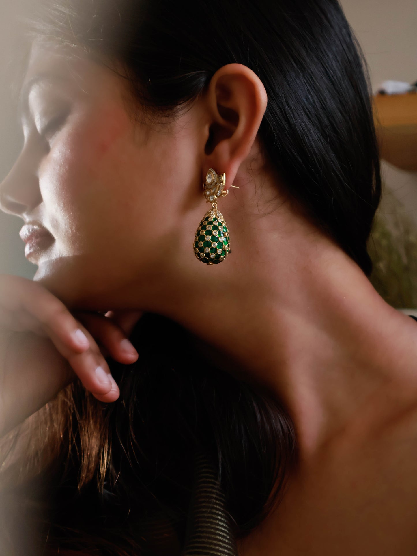 Padmaja Green Polki Earrings