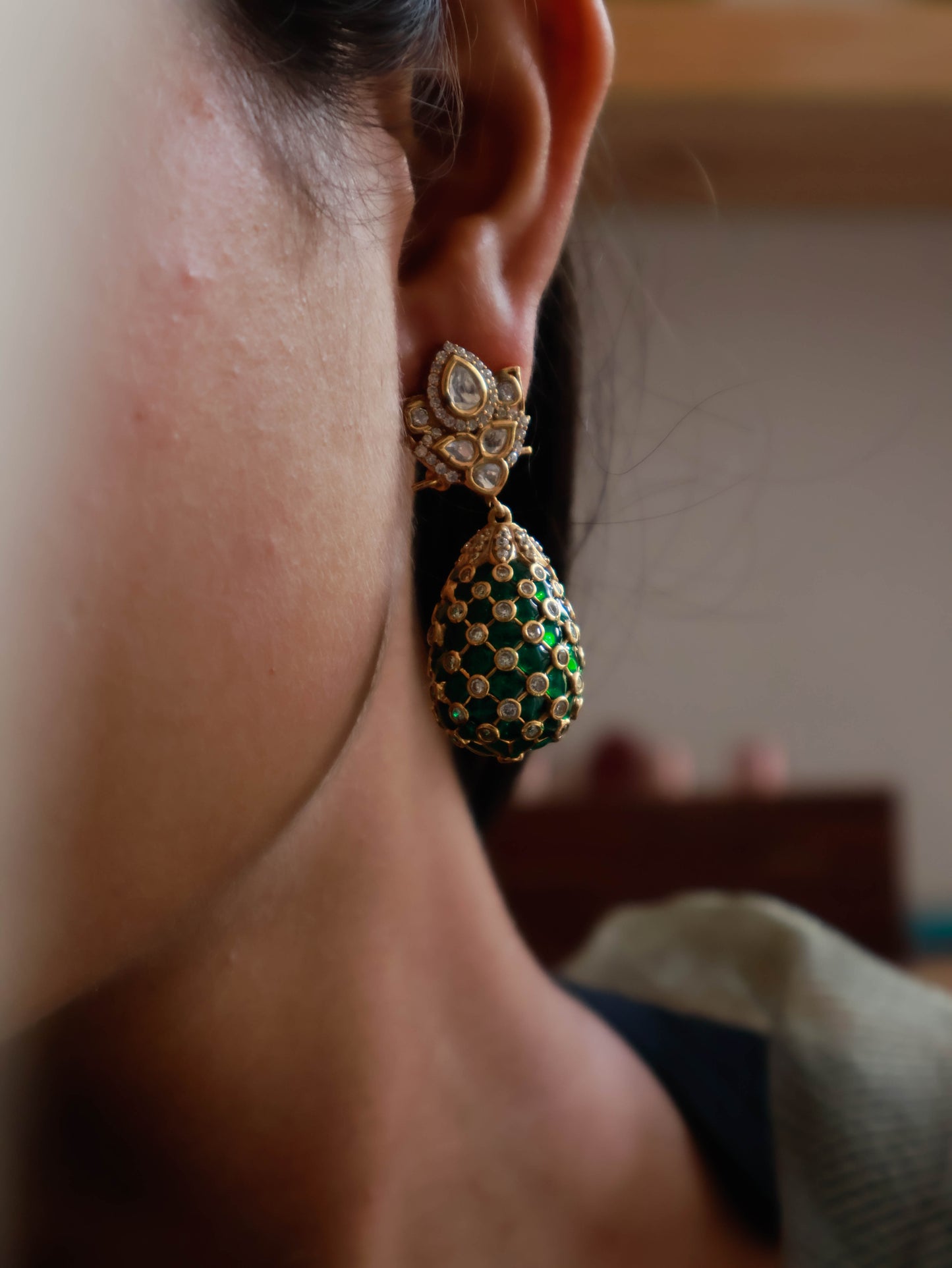 Padmaja Green Polki Earrings