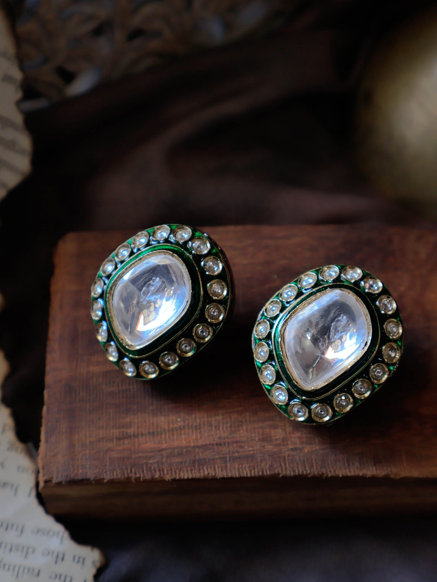 Aamrus Green Polki Earrings