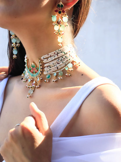 Izhaar Turquoise Kundan Choker Necklace Set