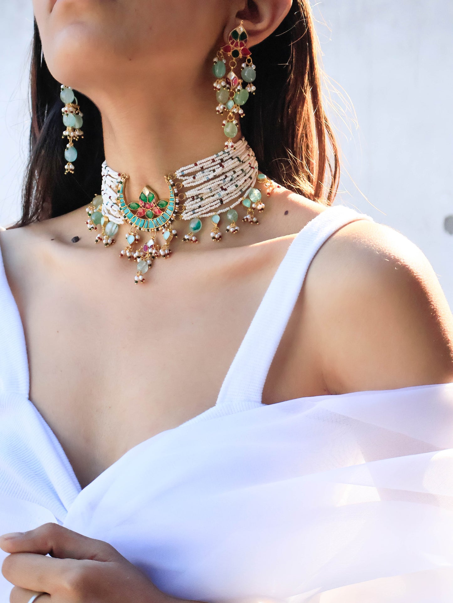 Izhaar Turquoise Kundan Choker Necklace Set