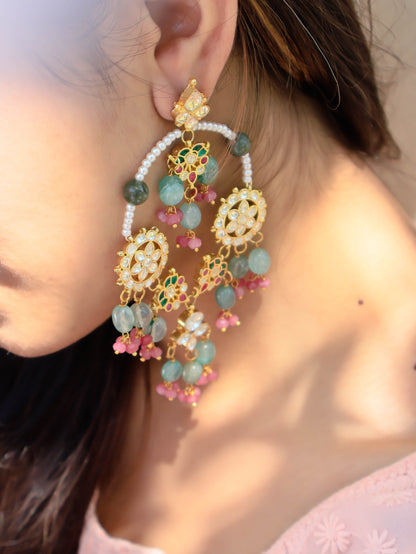 Shaman Multicolored Kundan Chandbali Earrings