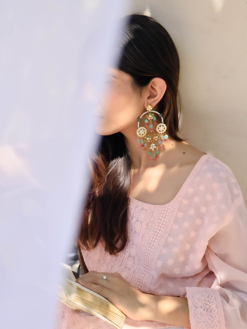 Shaman Multicolored Kundan Chaandbaali Earrings