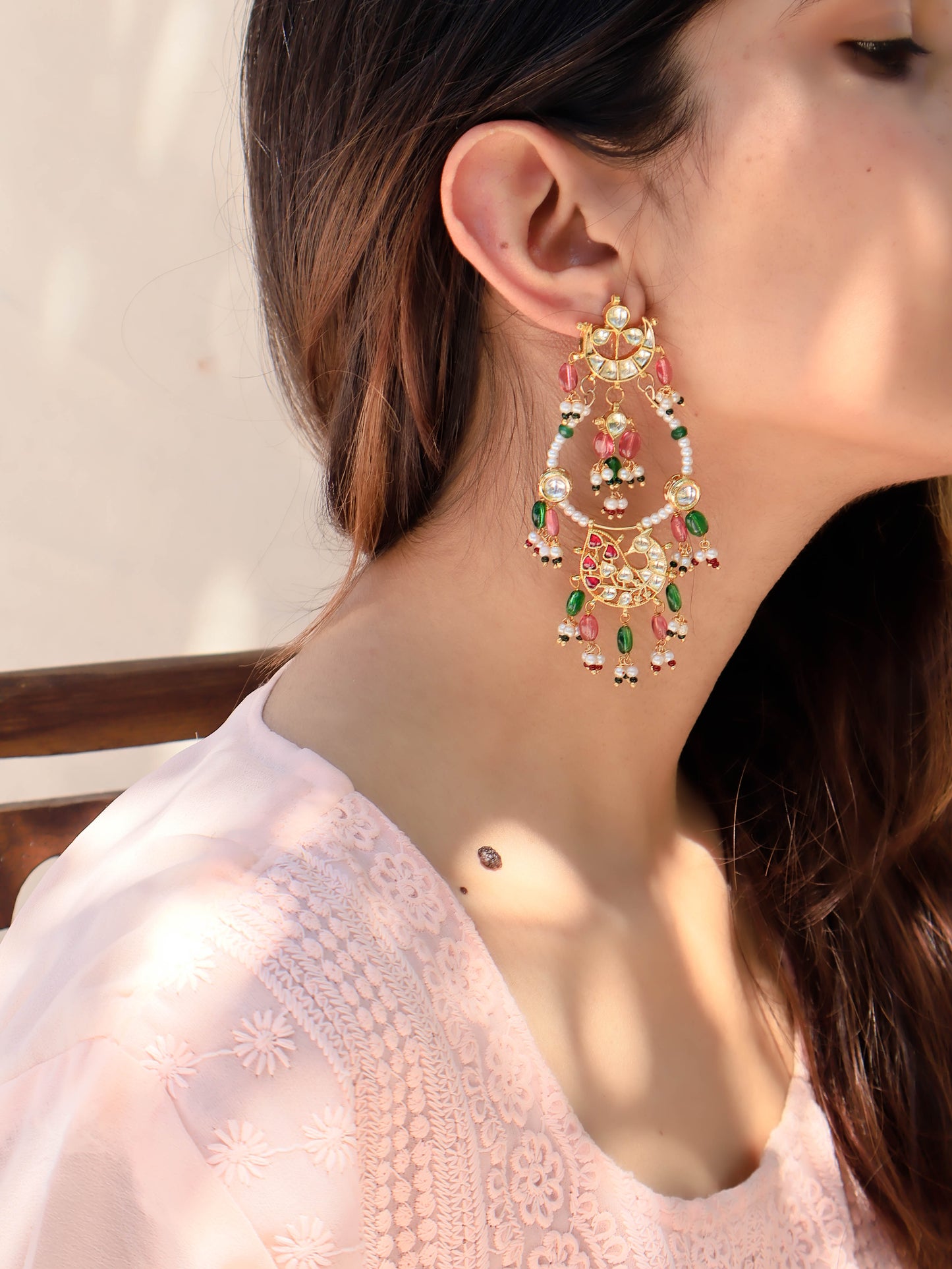 Rasha Kundan Multicolored Chandbali Earrings