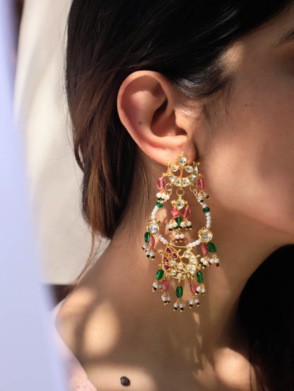 Rasha Kundan Multicolored Chandbali Earrings