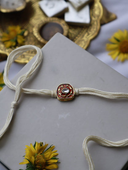 Shwet Orange Kundan Rakhi