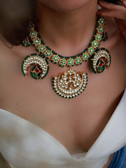 Rigada Red-Green Kundan Necklace