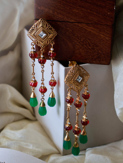 Idika Red-Green Dangler Earrings