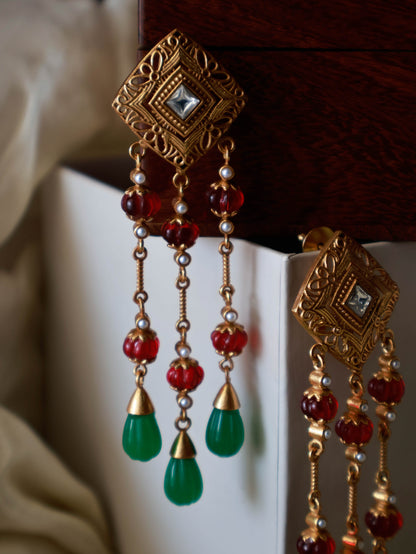 Idika Red-Green Dangler Earrings
