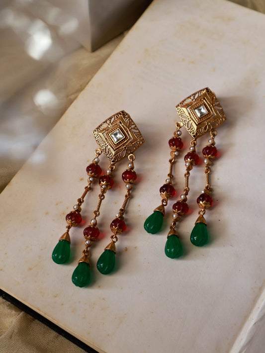 Idika Red-Green Dangler Earrings
