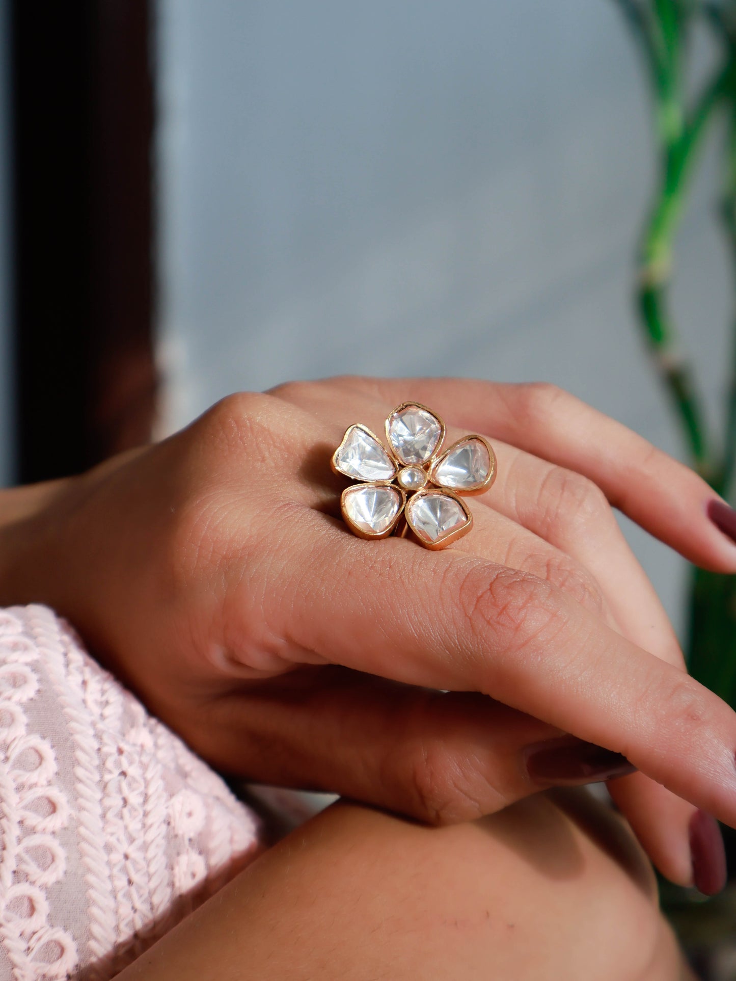 Suwaan Floral Polki Ring
