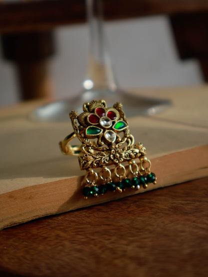 Lima Red-Green Kundan Ring