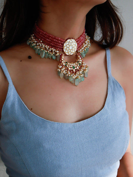 Basri Pink Kundan Choker Necklace