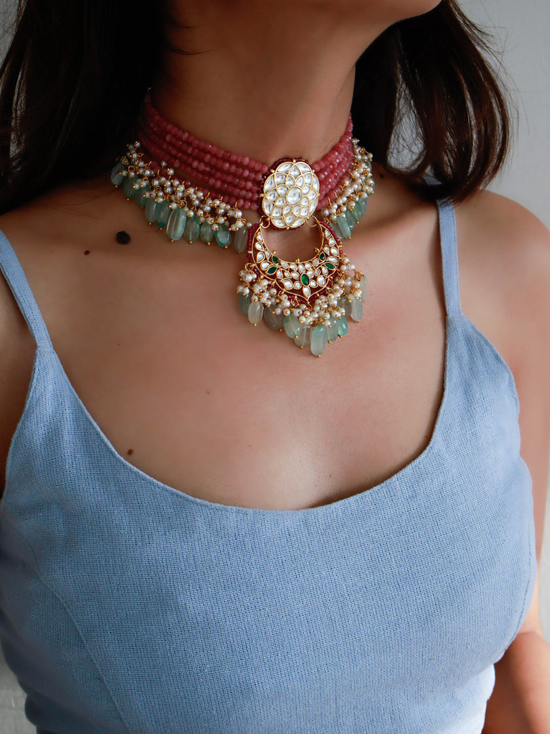 Basri Pink Kundan Choker Necklace
