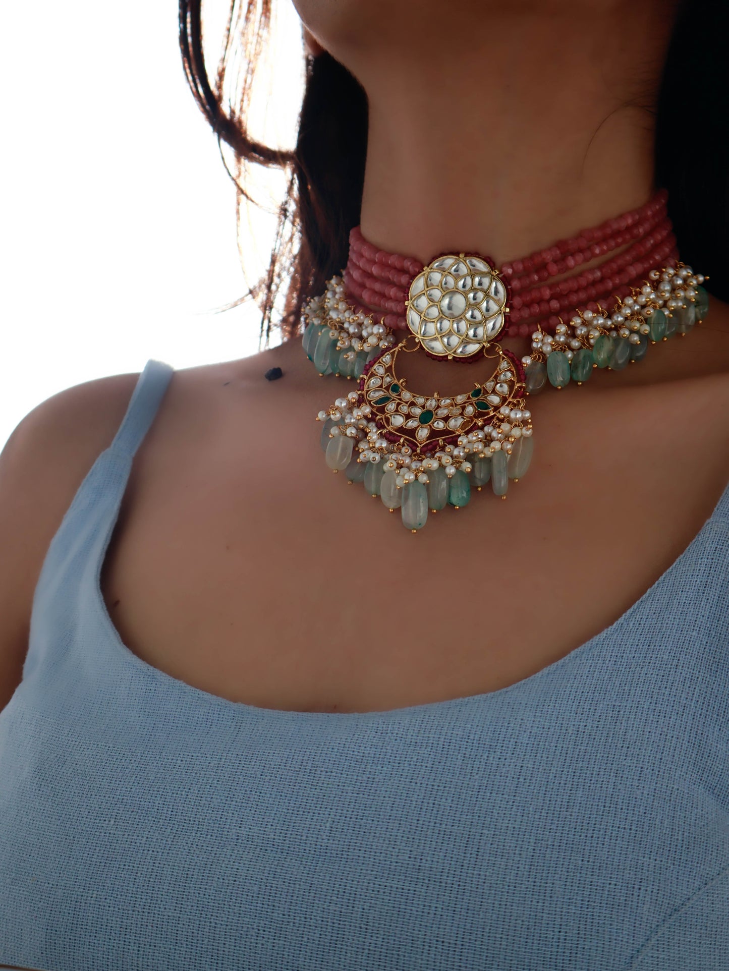 Basri Pink Kundan Choker Necklace