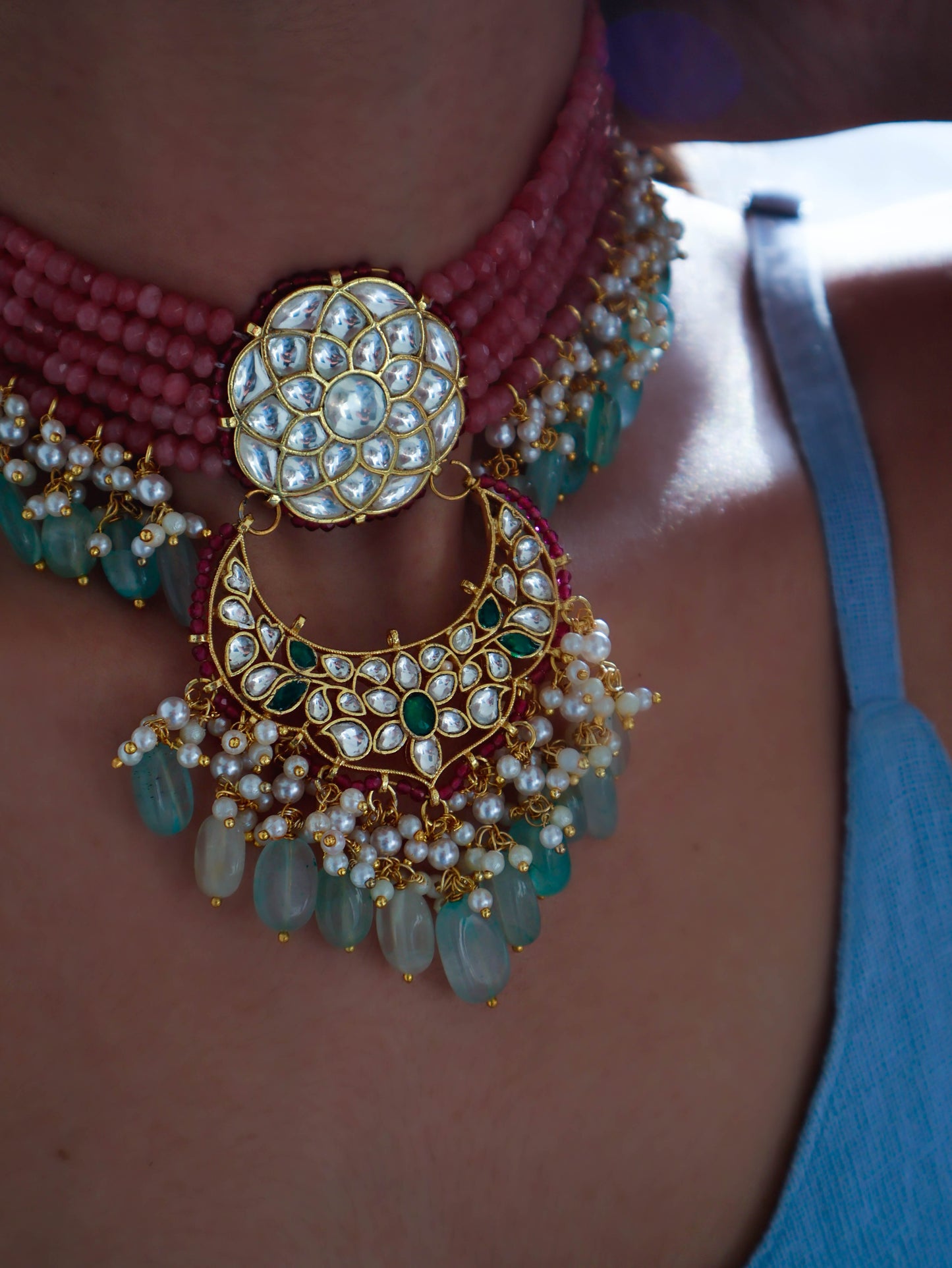 Basri Pink Kundan Choker Necklace